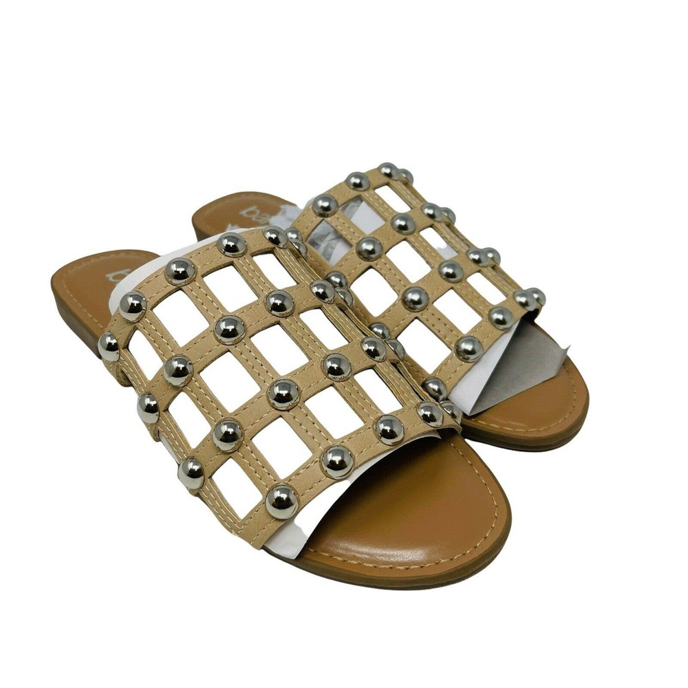New Bar III Womans Sz 7M Pecanna Open Toe Casual Slide Sandals Nude Flat NIB